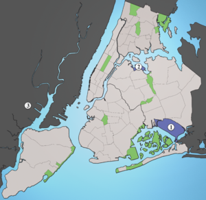 Map showing New York City and the locations of...